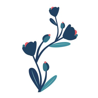 Yapraklı sevimli çiçek dalı ikon resim vektör illüstrasyon tasarımı mavi bitkiler dekoratif simge