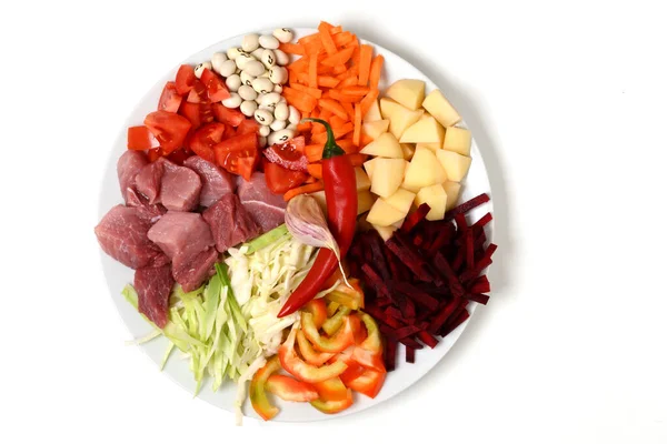 Beyaz arkaplanda izole edilmiş borş seti