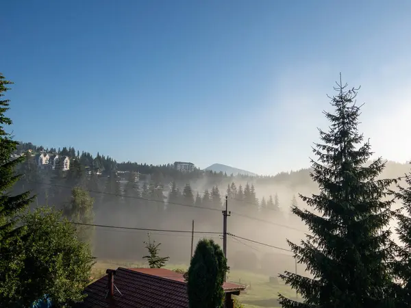 Landscape View Foggy Carpathian Mountains Morning — Stock Photo, Image