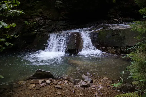 Gizli bir şelale, Karpat Dağları 'nın göbeğindeki kayalık bir uçurumdan aşağı süzülüyor. Etrafı yemyeşil yemyeşil ve sakin bir atmosferle çevrili.
