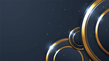 Çemberleri ve çizgileri olan soyut siyah ve altın renkli lüks arka plan