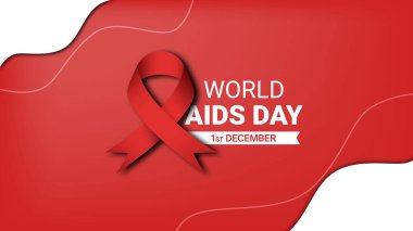 Dünya AIDS Günü Afişi. Kırmızı ve beyaz arkaplanda kırmızı kurdeleli resim