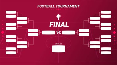 Kırmızı arka plandaki futbol turnuvasında maç programı elemeleri. Son aşama. futbol turnuvası.