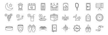 Set of Ramadan Kareem related vector line icons. Set of Islamic icons