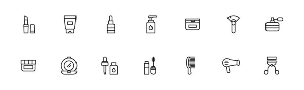 Schminkwerkzeuge Kosmetik Icon Mit Linienstil Schönheitsprodukt Und Make Pinsel Symbol — Stockvektor