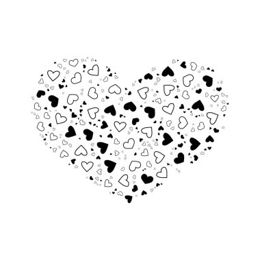 Kara bir kalbin tasviri. Sayısız küçük el çizilmiş kalplerden oluşur.