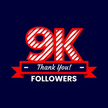 Thank You for 9k Followers on social media. Nine thousand followers Banner Banner with red and white color Decorative Elements clipart