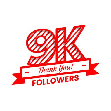 Thank You for 9k Followers on social media. Nine thousand followers Banner Banner with red and white color Decorative Elements clipart