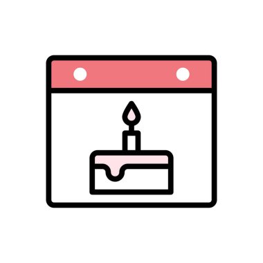 Doğum günü pastası simgesiyle web sayfası, basit illüstrasyon