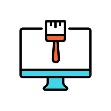 monitör simgesi ile fırçala, web basit illüstrasyonu