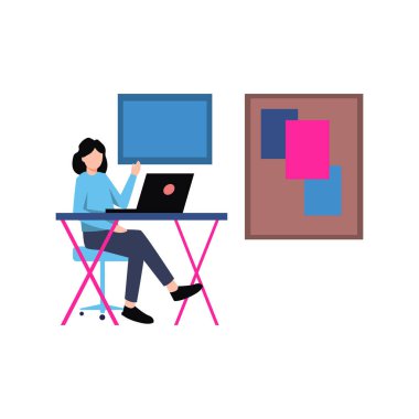 Kız laptopuyla çalışıyor..