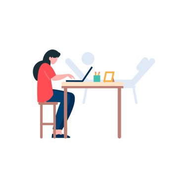 Kız dizüstü bilgisayarda çalışıyor.