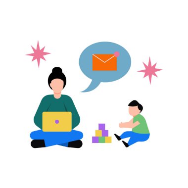 Anne çalışıyor ve çocuk oynuyor..