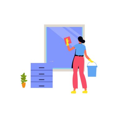 Kız pencereyi temizliyor..