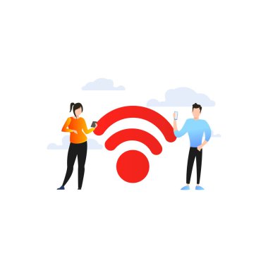 Kablosuz internet kullanan kız ve erkek..