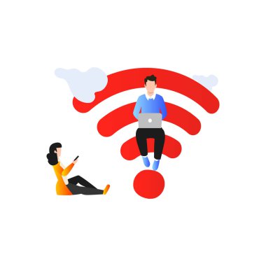 Kablosuz internet kullanan kız ve erkek..