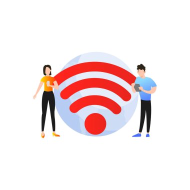 Kablosuz internet kullanan kız ve erkek..