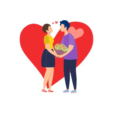 Oğlan sevgililer gününde kıza çiçek veriyor..