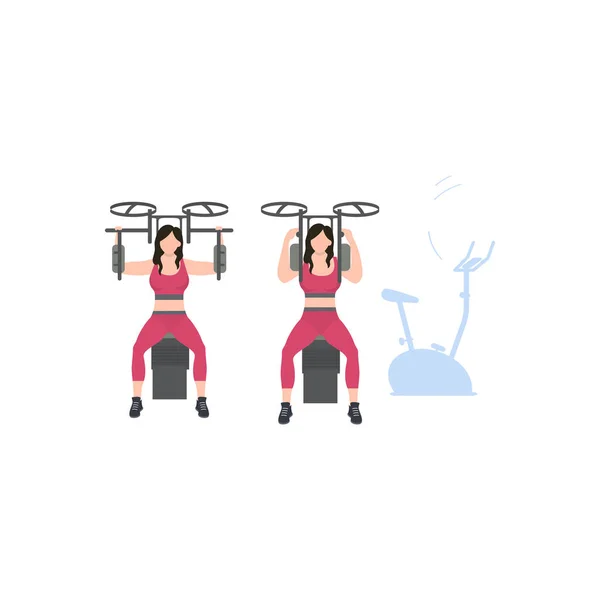 Girls Exercising Gym Machines — Stock Vector
