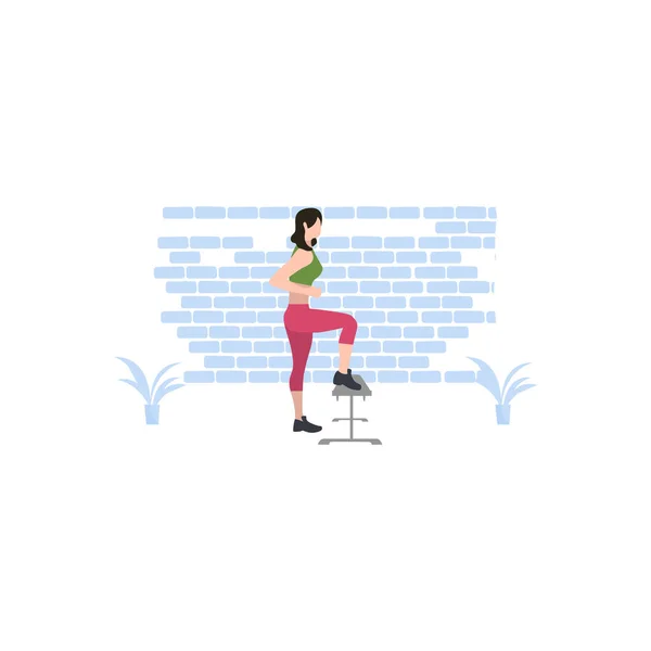 Girl Exercising Bench — Stock Vector