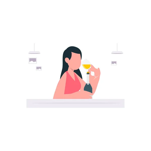 Girl Drinking Champagne — Stock Vector