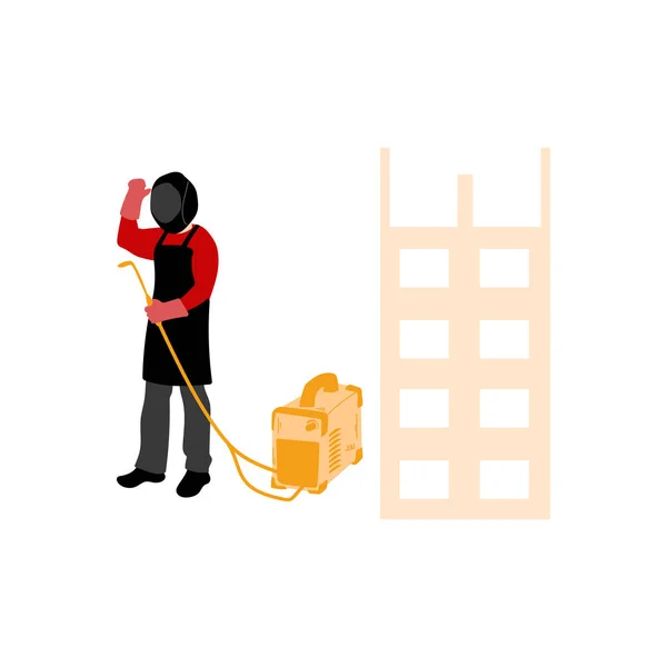 Ein Arbeiter Steht Neben Einem Schweißgerät — Stockvektor