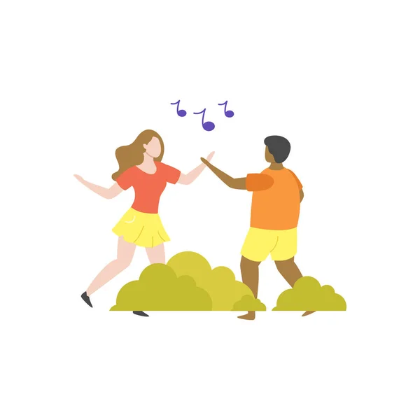 Junge Und Mädchen Tanzen Musik — Stockvektor