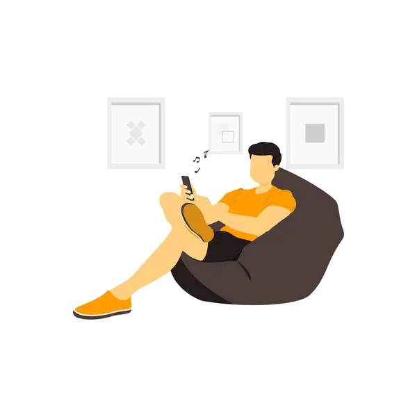 stock vector The boy is listening to music on the phone.