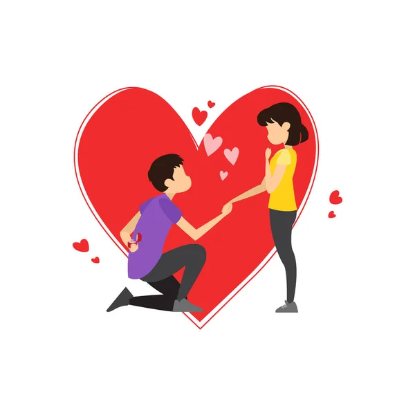 Garçon Demandé Mariage Fille Jour Saint Valentin — Image vectorielle