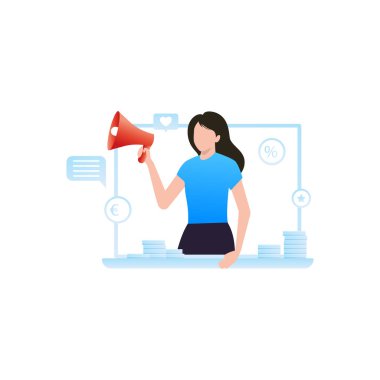 Pazarlama için megafon tutan kız..