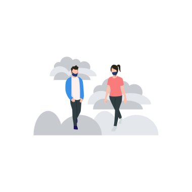 Bir kız ve bir erkek maske takıyor..