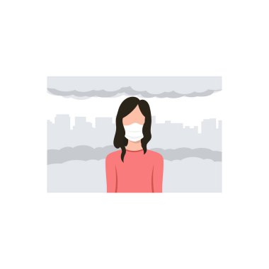 Bir kız kendini hava kirliliğinden korumak için maske takar..