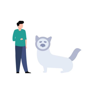 Bir çocuk köpekle duruyor..