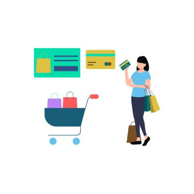 Kız bir alışveriş çantası ve tramvay taşıyor..