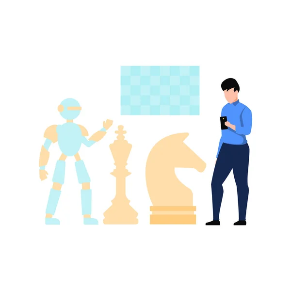 Мальчик Играет Шахматы Роботом — стоковый вектор