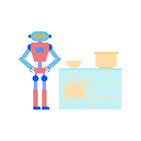 ロボットがキッチンに立っている — ストックベクタ