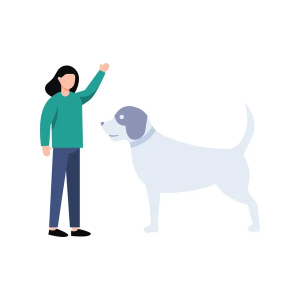 stock vector The girl is training the dog.