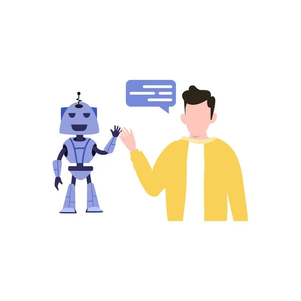 Chłopiec Rozmawia Robotem — Wektor stockowy