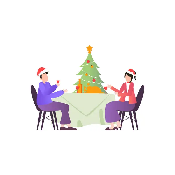 커플은 크리스마스에 식사를하고있다 — 스톡 벡터