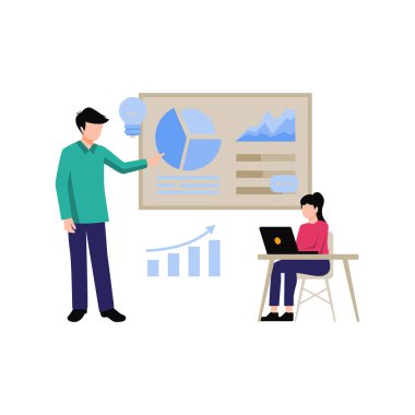 Kız bir grafik sunumu üzerinde çalışıyor..