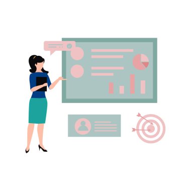 Kız grafik sunumu üzerinde çalışıyor..