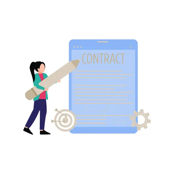 Fille Signe Contrat — Image vectorielle