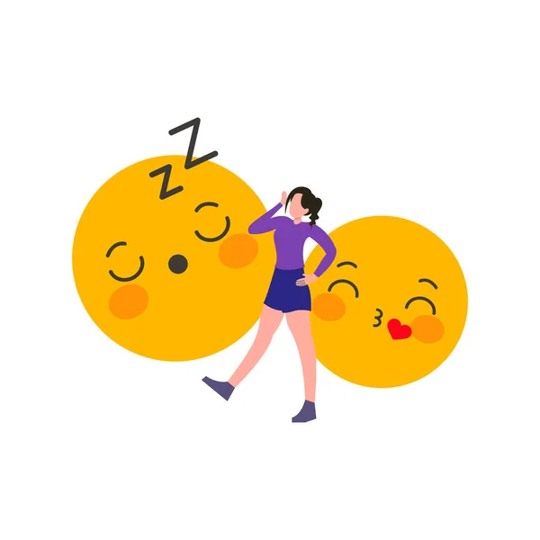 Menina Enviando Emojis Dormindo —  Vetores de Stock
