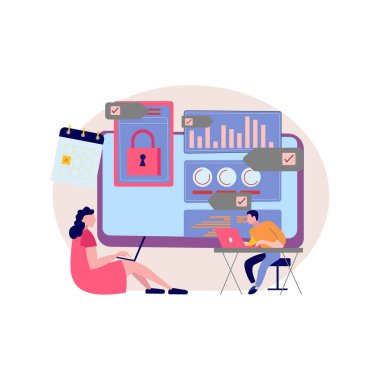 A boy and a girl are working on a chart graph.