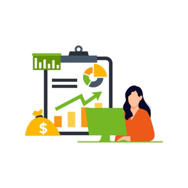 İşletme grafiği üzerinde çalışan kız.