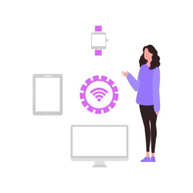 Wi-Fi aygıtlarına bakan kız.