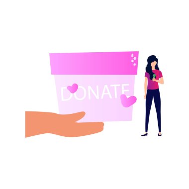 Kız bağış kutusunun yanında duruyor..