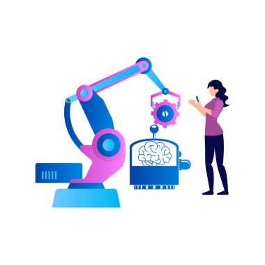 Kız makinenin yanında duruyor..