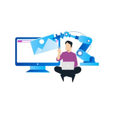 Çocuk dizüstü bilgisayarda çalışıyor..