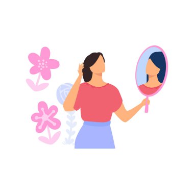 Kız aynaya bakıyor..